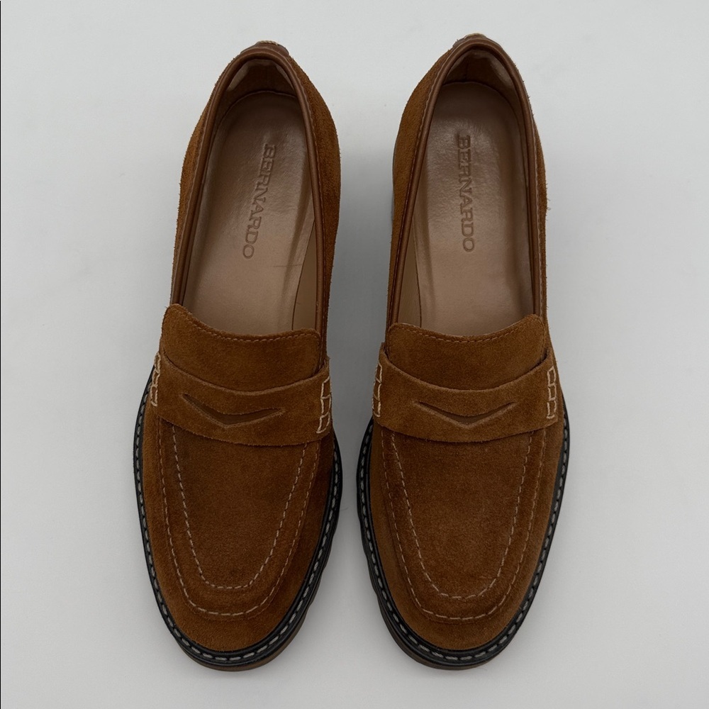 Bernardo Selma Lug Chunky Sole Suede Penny Loafer Tobacco Split Suede - Picture 6 of 14